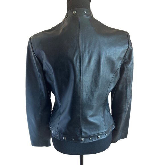 Vintage Yvonne Marie Women Lamb's Leather Studded Moto Biker Black Jacket City - Picture 2 of 14